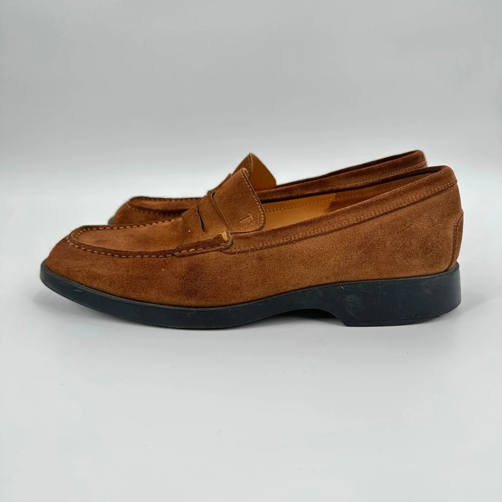 Tods Mens Penny Loafers Brown Suede Leather Shoes Made‎ in Italy Size 9